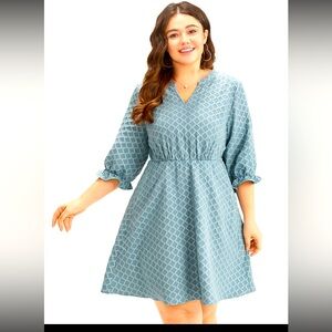 NWT BloomChic “jACQUELINE” Tiffany blue textured retro dress knee length size 1x